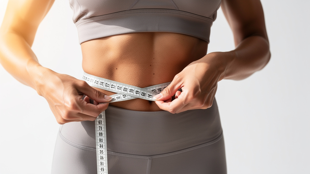 Woman measuring waist circumference for metabolic health tracking