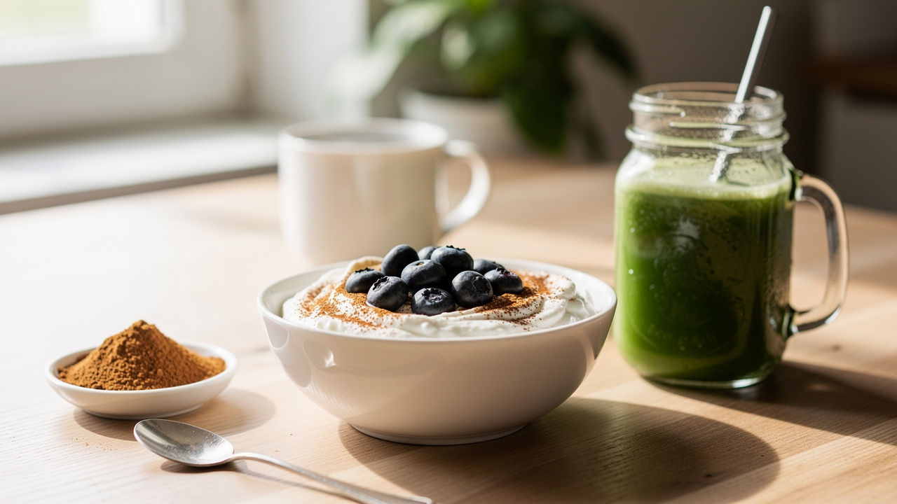 Yogurt bowl with berries and cinnamon for blood sugar control
