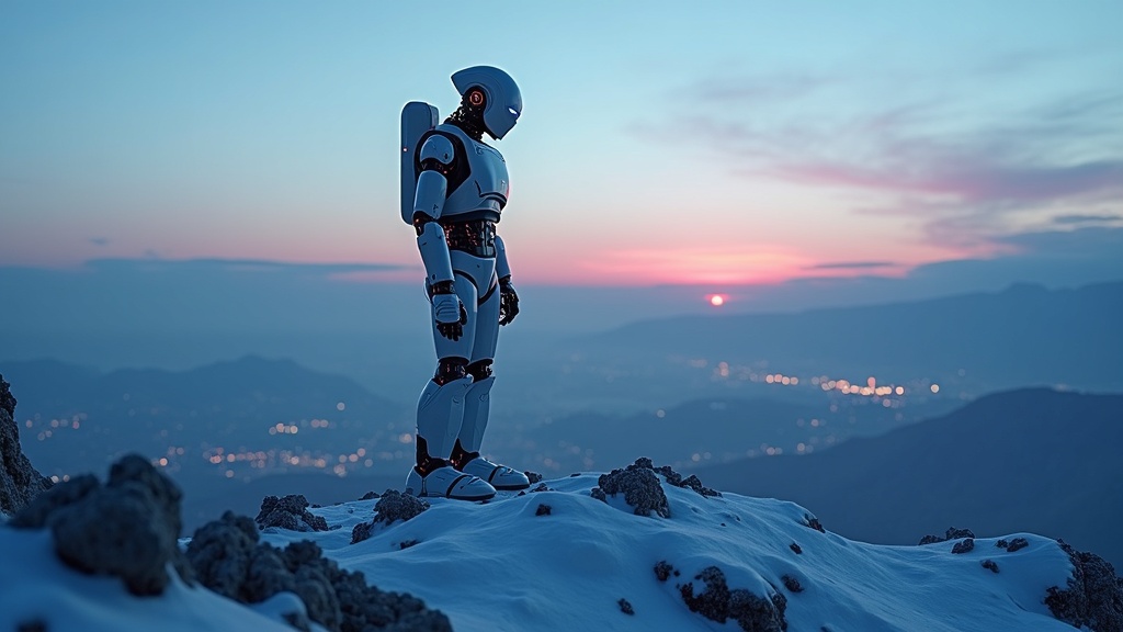 Primer plano de los sensores y la cabeza del Robot Humanoide Atlas Industrial