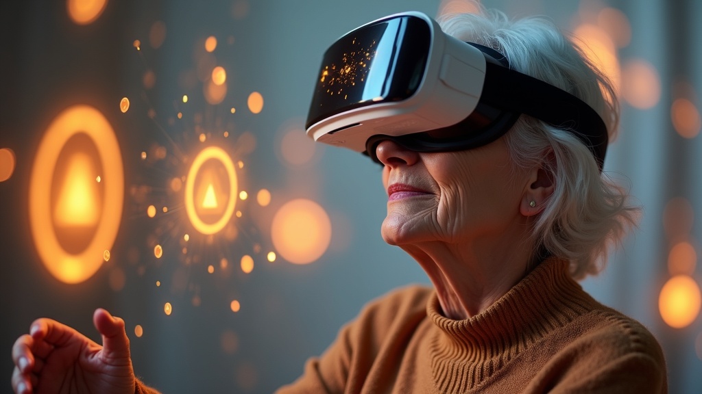 Paciente utilizando gafas de realidad virtual para terapia cognitiva NeuroFlex VR