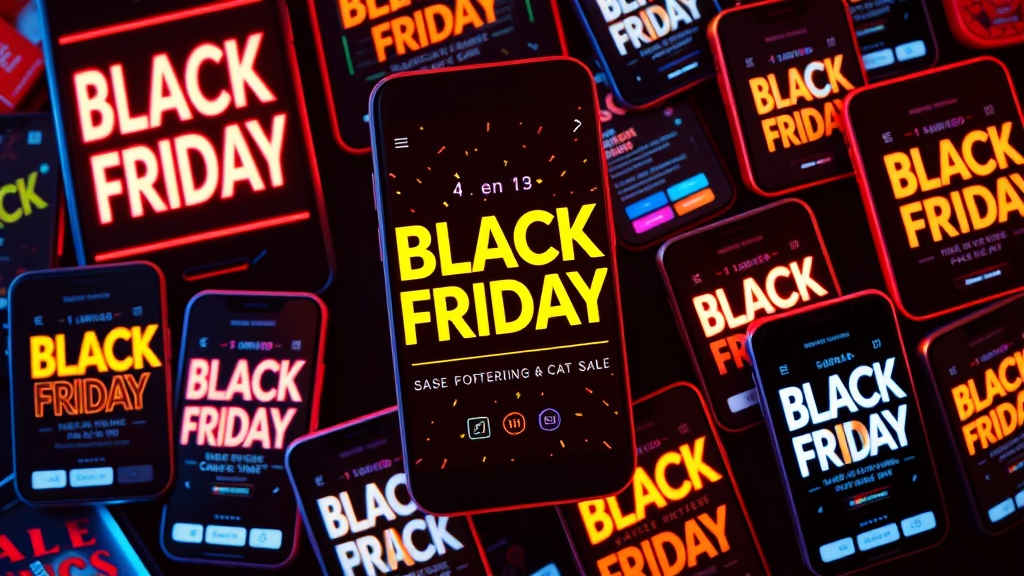Dynamic collage of mobile devices displaying Black Friday deals