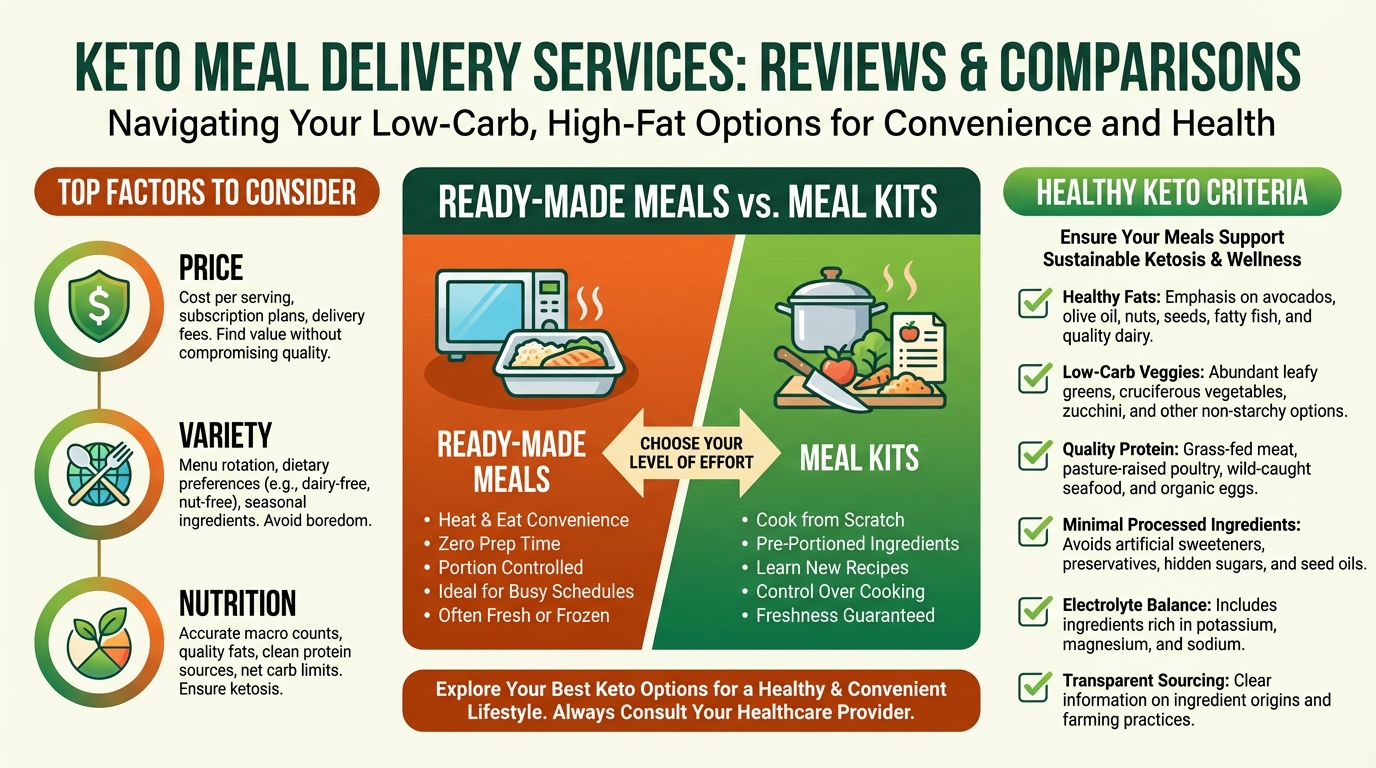 Keto meal delivery services with prepared low-carb meals and fresh ingredients