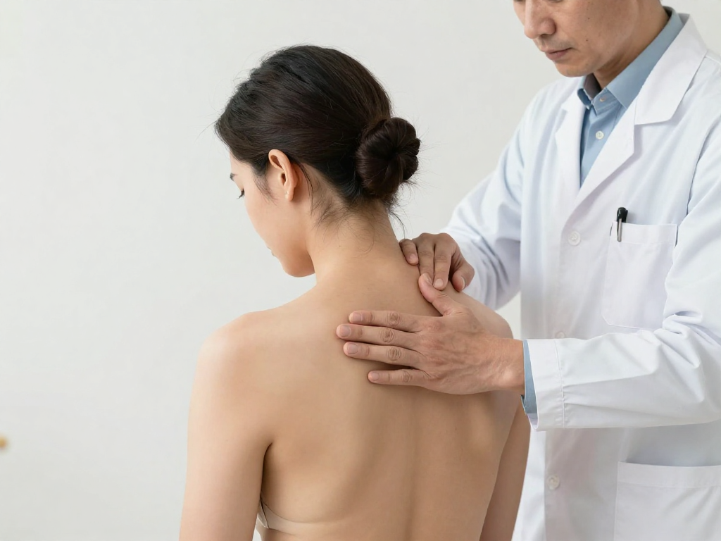 A medical professional demonstrating a gentle spinal adjustment to a patient in a clean, professional setting.
