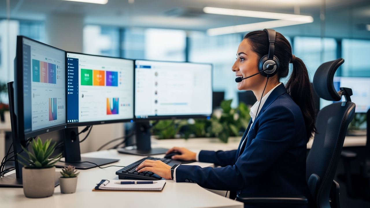 Customer service professional using AI-powered tools