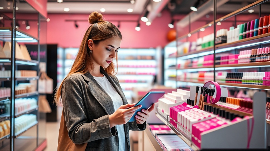 Beauty retailer using a tablet