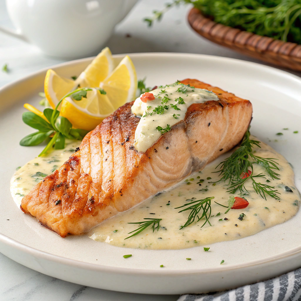 Preparation of Salmon with Cream Sauce