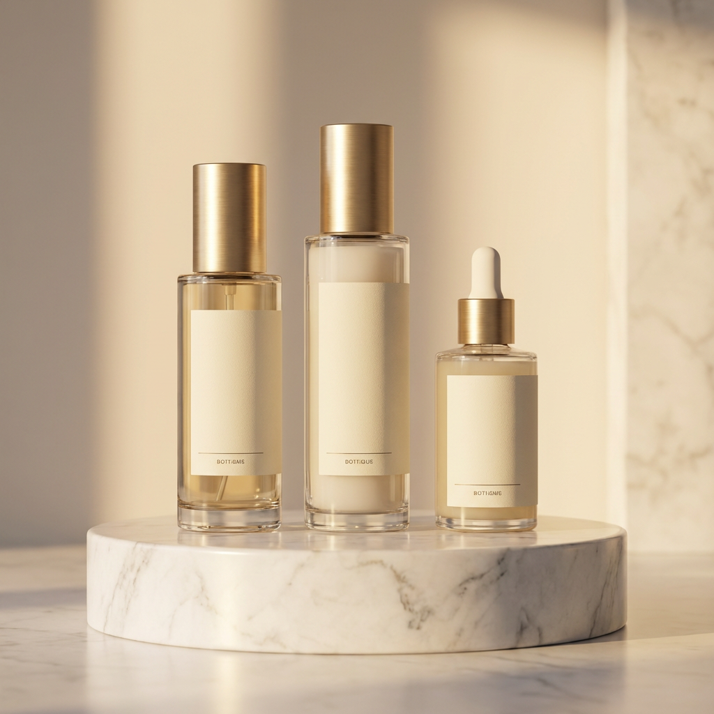 Luxury cosmetics skincare product photography with elegant marble backdrop