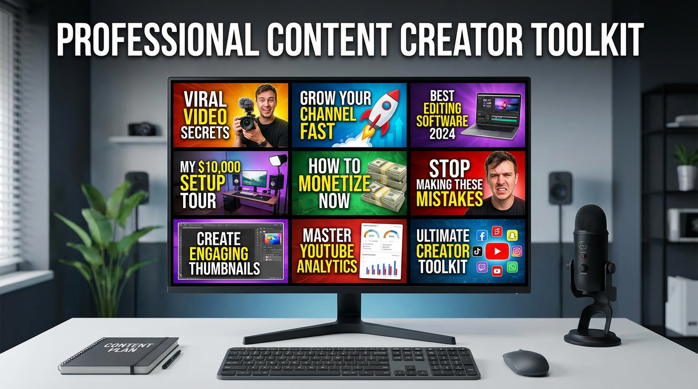 AI-generated YouTube thumbnail collection with bold text overlays and eye-catching imagery