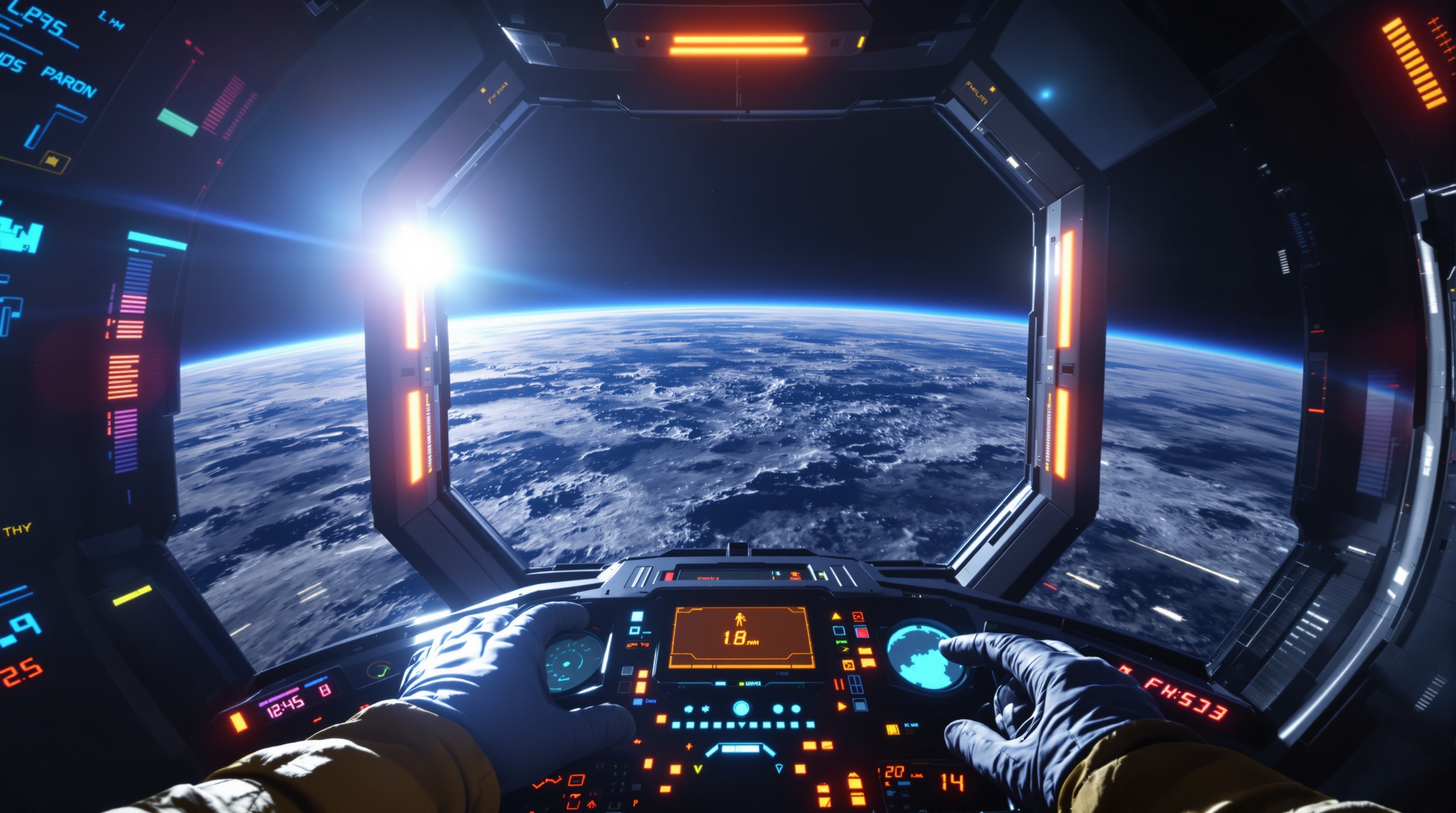 Interior de la cápsula en El simulador Artemis VR de la NASA con paneles de control realistas