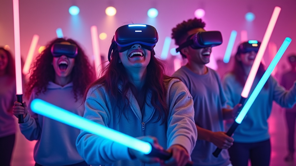 Jugador inmerso en Beat Saber con gafas de realidad virtual en Virtua Barcelona