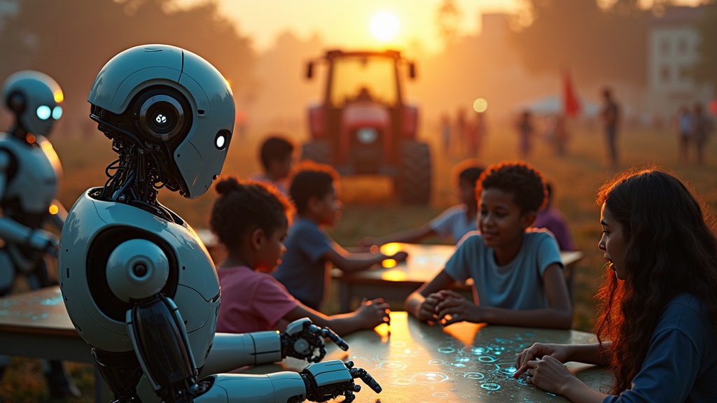 Detalle de manos de robots humanoides manipulando objetos