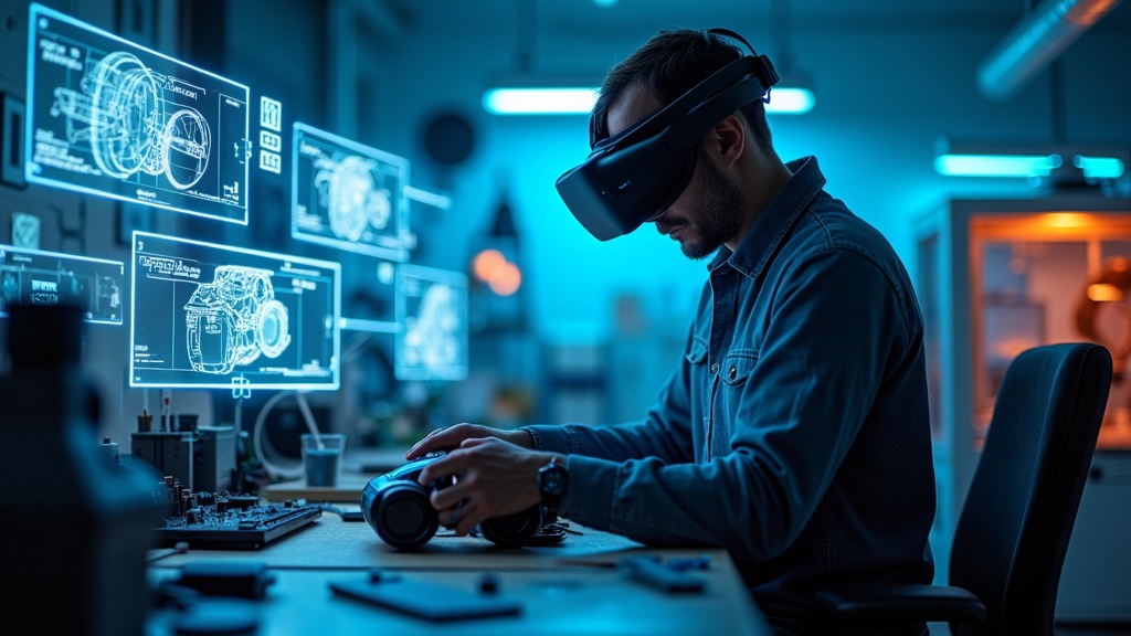 Concepto artístico del visor VR Steam Frame de Valve en un entorno oscuro