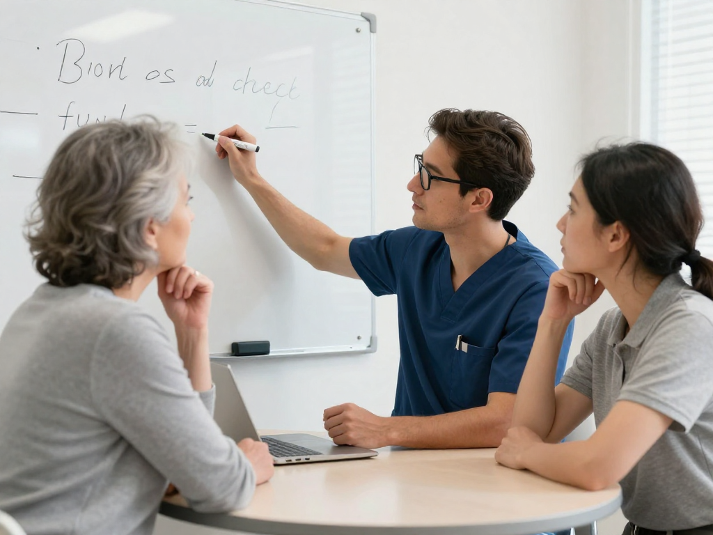 Clinician discussing test results with patient Clinician discussing test results with patient