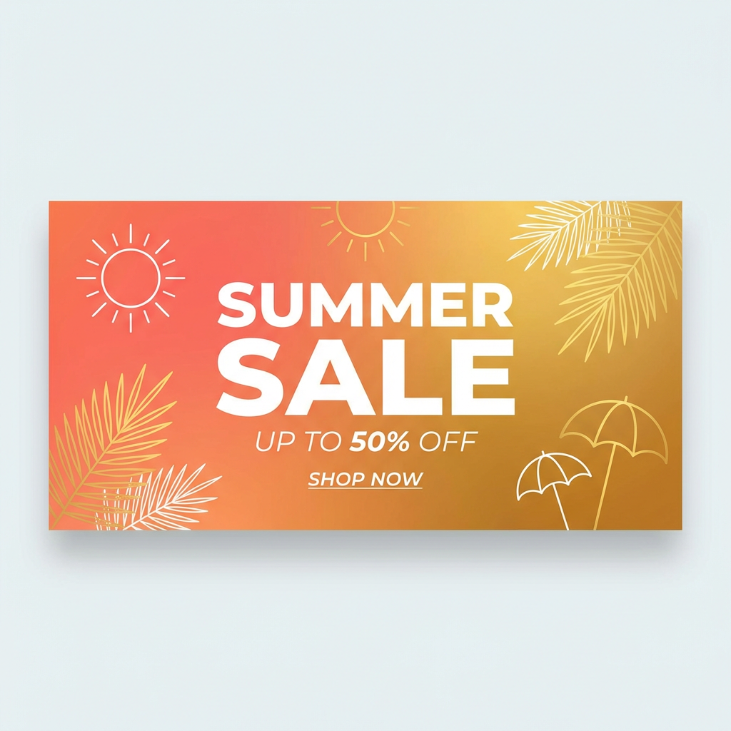 AI-generated summer sale marketing banner with bold typography and vibrant gradient design
