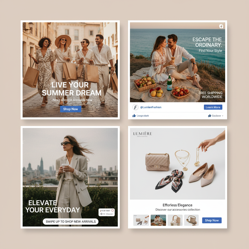 AI-generated social media advertising campaign visuals for fashion brand marketing