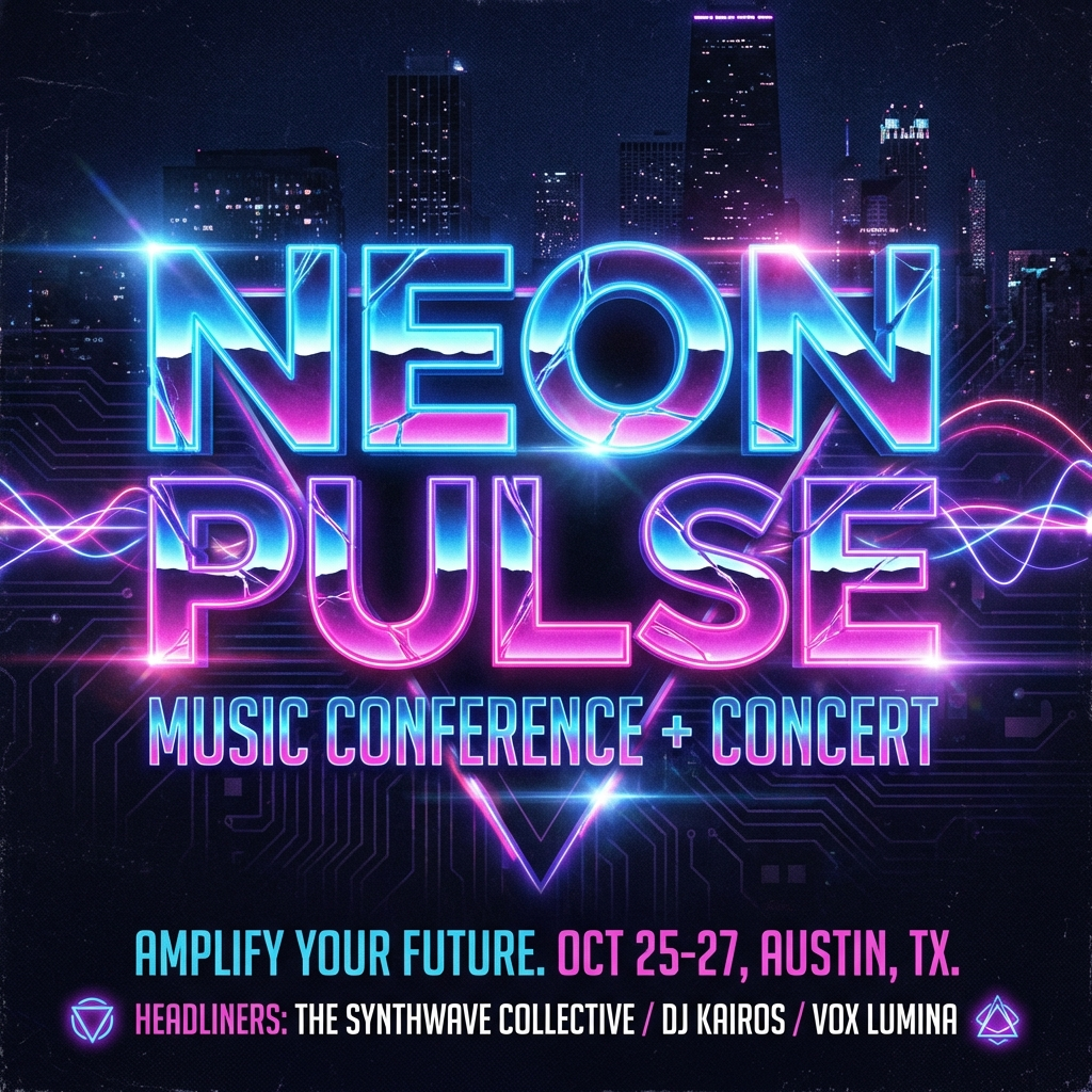 AI-generated event promotion poster with dynamic typography and neon accents