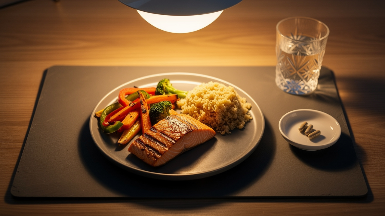 Healthy evening meal with berberine supplement