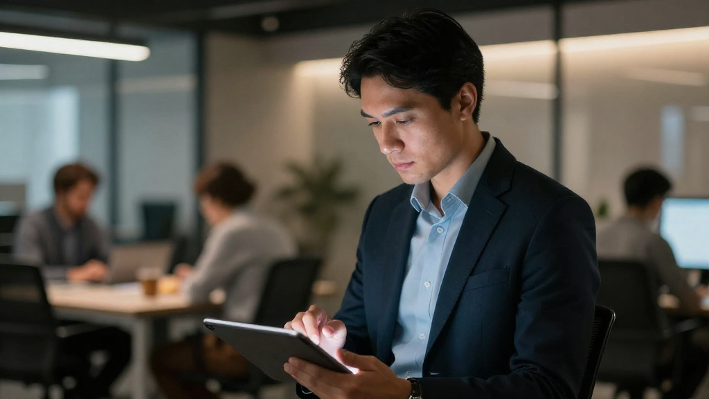 Nonprofit manager reviewing a retention strategy on a tablet