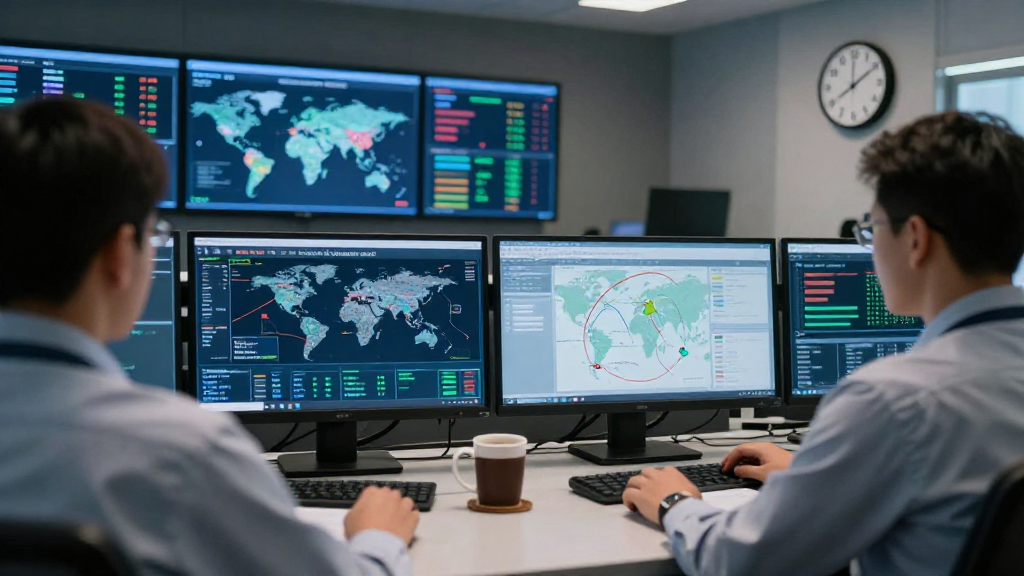 Control room with global supply‑chain dashboards