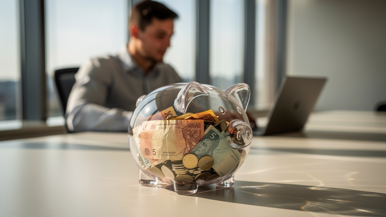 Transparent piggy bank with Australian dollars representing home deposit savings