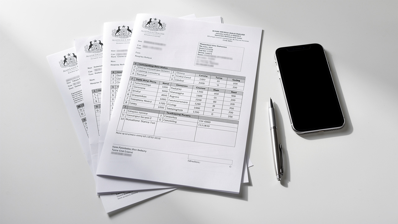 Organised property purchase documents and financial statements on desk