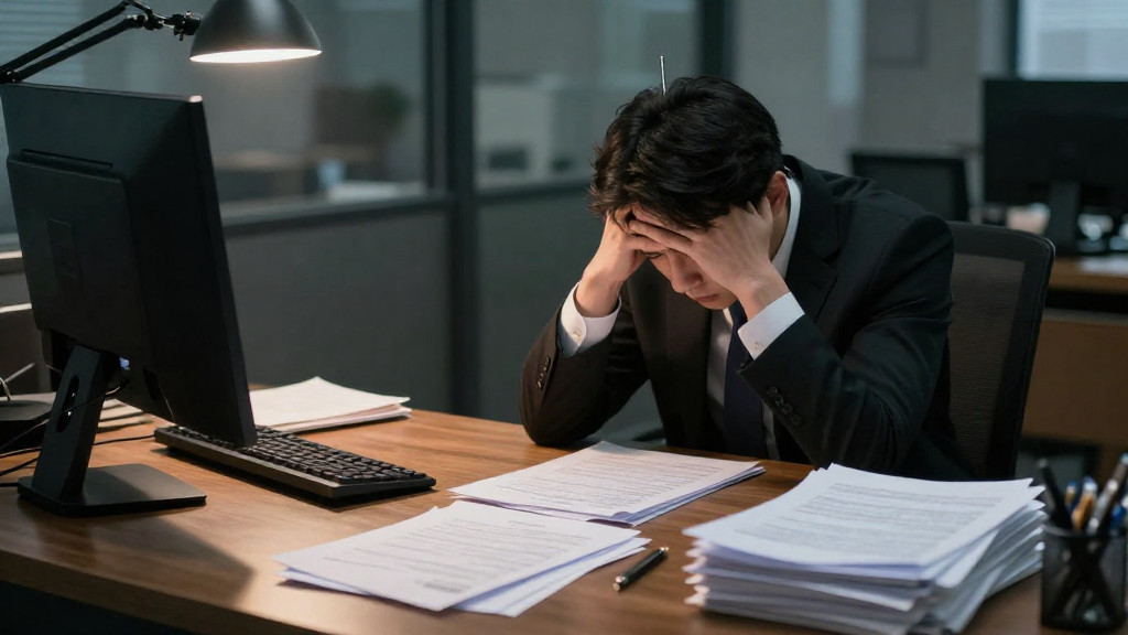 Cluttered desk with paper forms