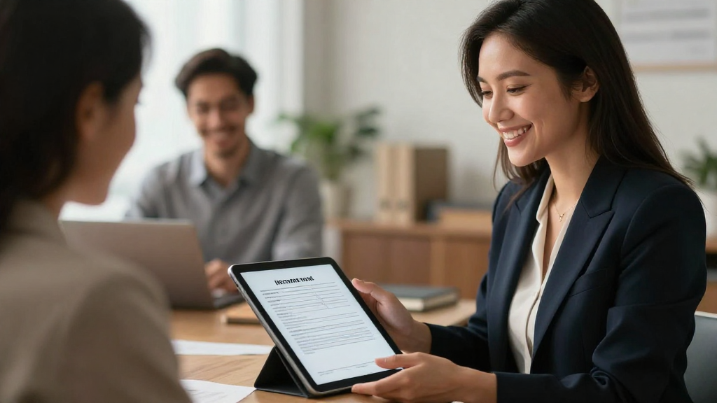 Lawyer smiling at a completed intake form