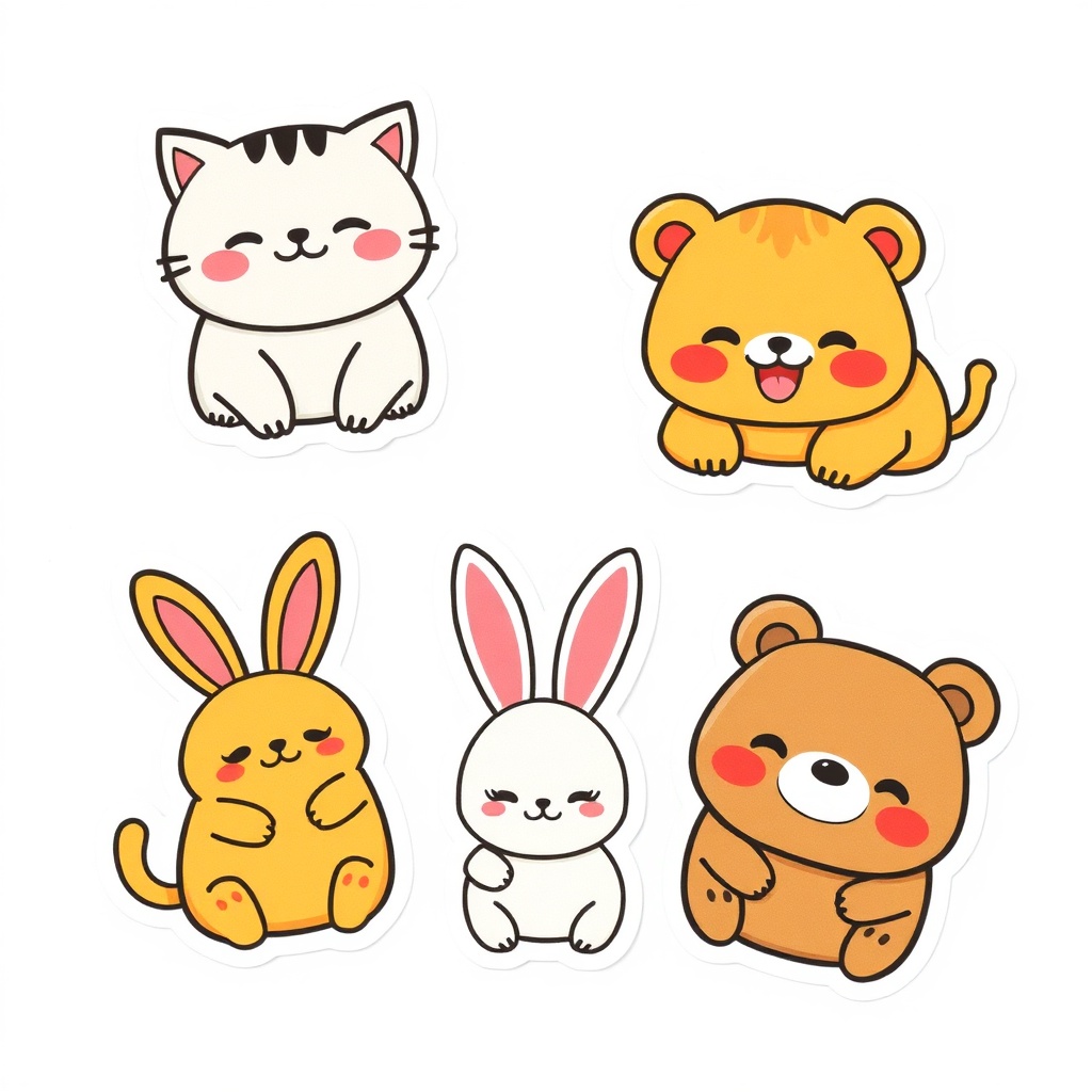 Cute Kawaii Animal Sticker Set Generated by AI