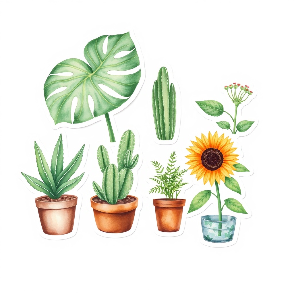 Botanical Plant Sticker Collection Watercolor Style