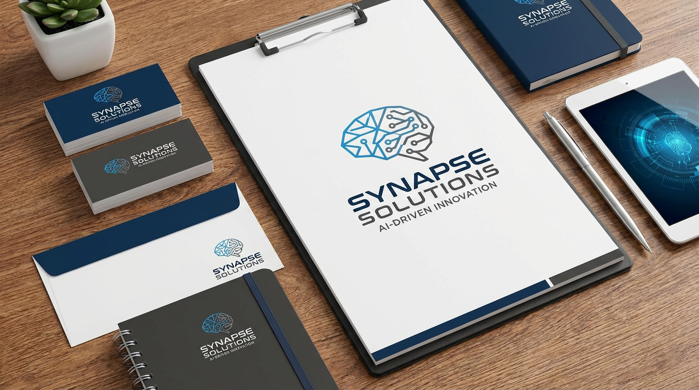 Business cards and brand materials mockup featuring AI-generated logo with cohesive brand identity