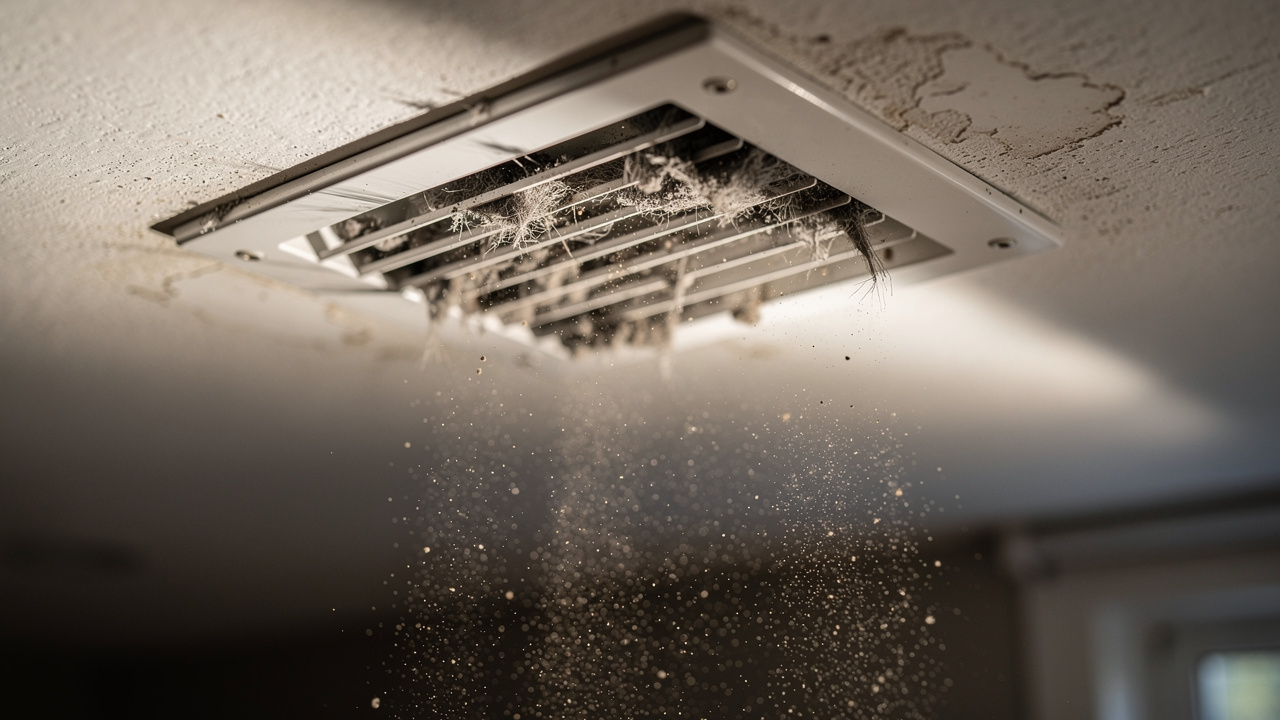 Dusty air vent showing indoor air contamination