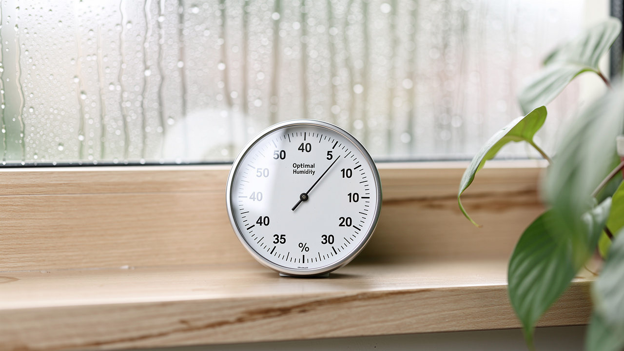 Humidity meter displaying ideal indoor moisture levels