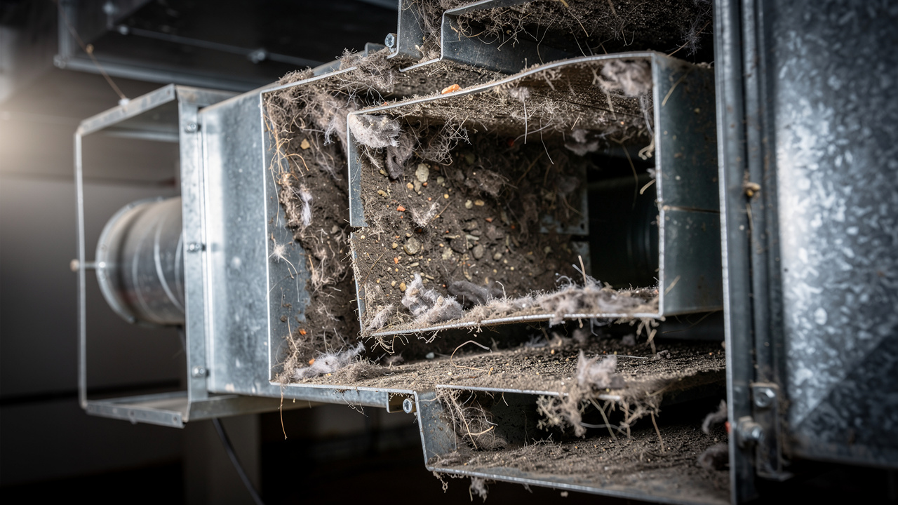 Interior air duct showing allergen accumulation