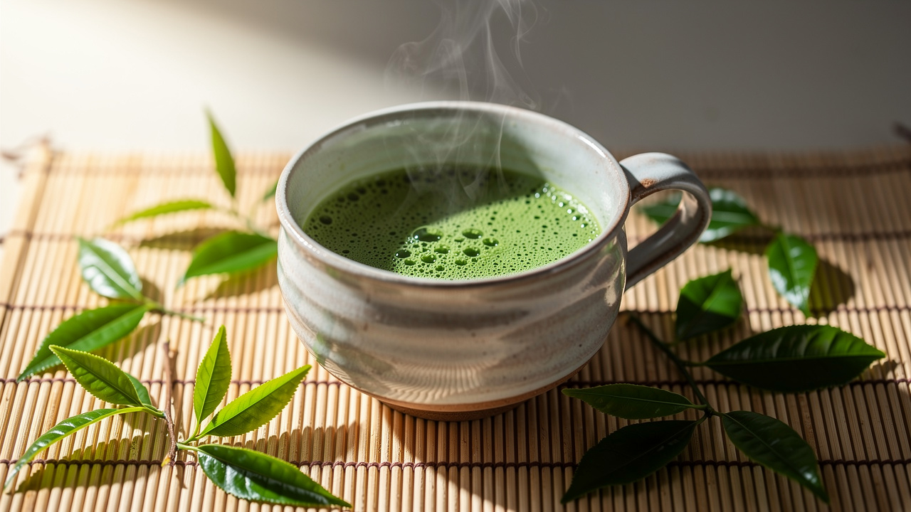 Cup of green tea containing natural L-theanine