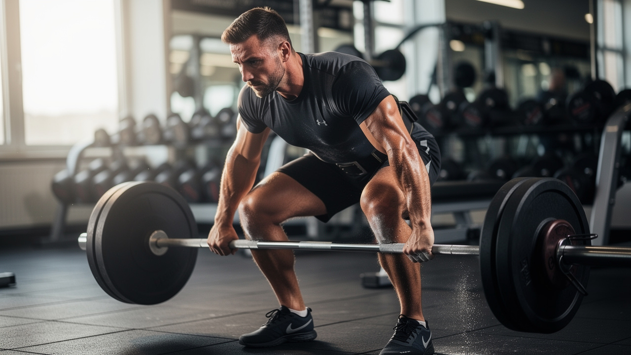 Athlete performing strength training exercise in gym