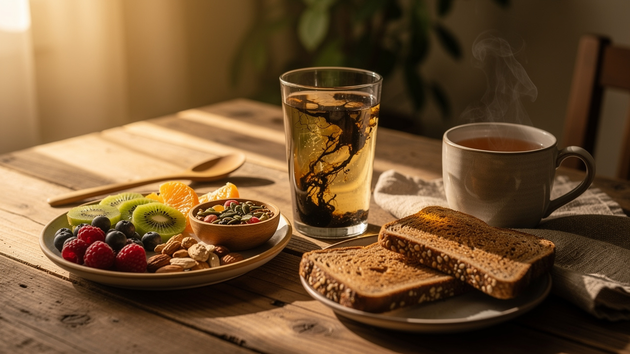 Morning Shilajit supplement routine with healthy breakfast