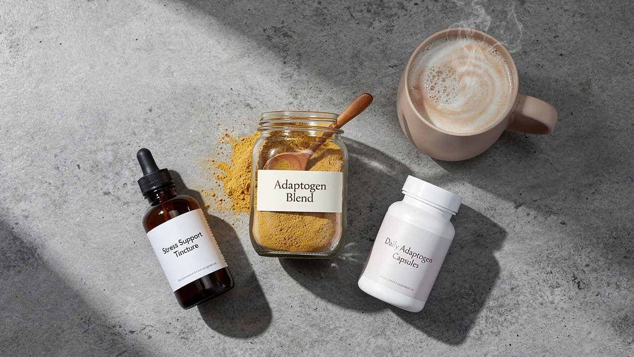 Various adaptogen supplement forms and drink options