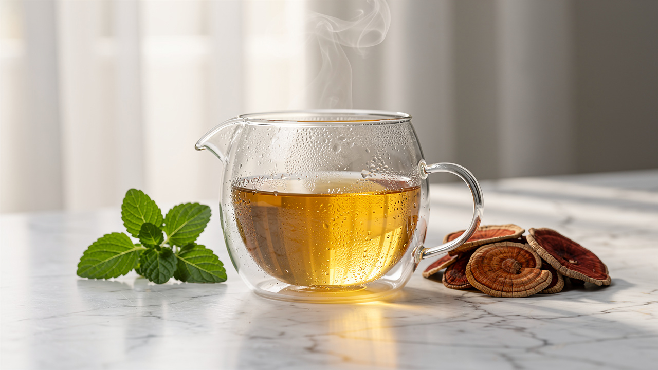 Immune-supporting adaptogen tea with reishi and tulsi