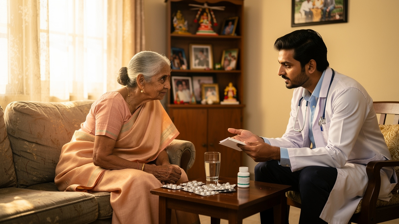 Doctor consulting elderly patient about medicine options
