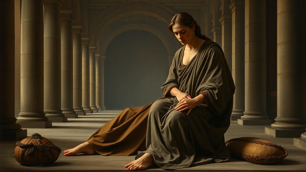 An allegorical religious scene evoking waiting, prayer, and the gift of new life