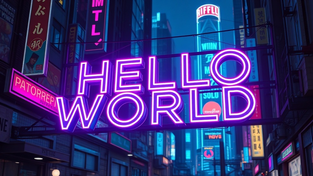 AI image with perfect text rendering showing HELLO WORLD neon sign