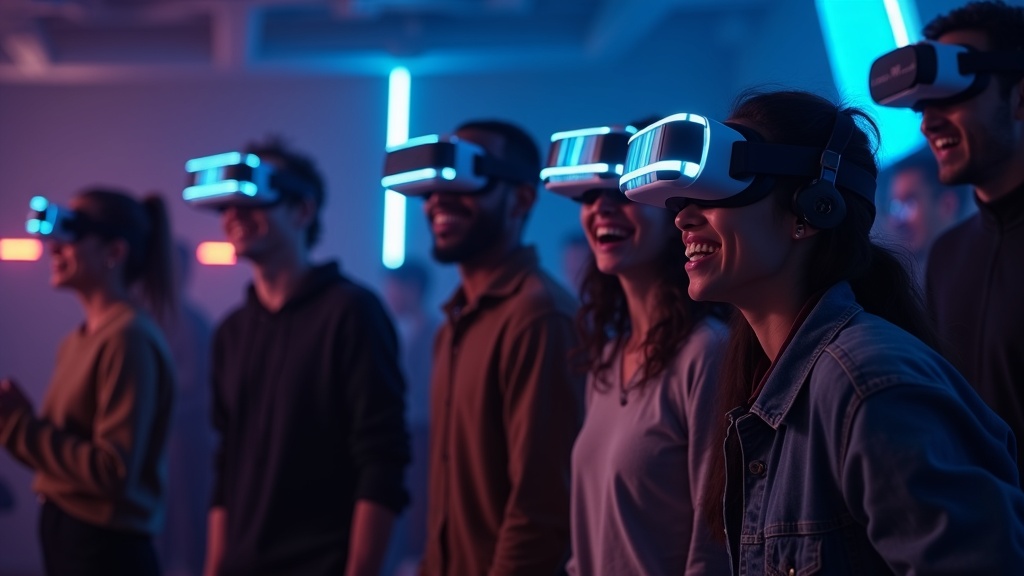 Grupo de amigos inmersos en una experiencia de escape room VR de supervivencia en Virtua Barcelona