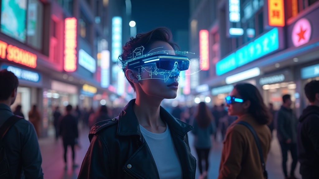 Usuario utilizando las nuevas gafas Ray-Ban Meta con tecnología HUD en un entorno urbano