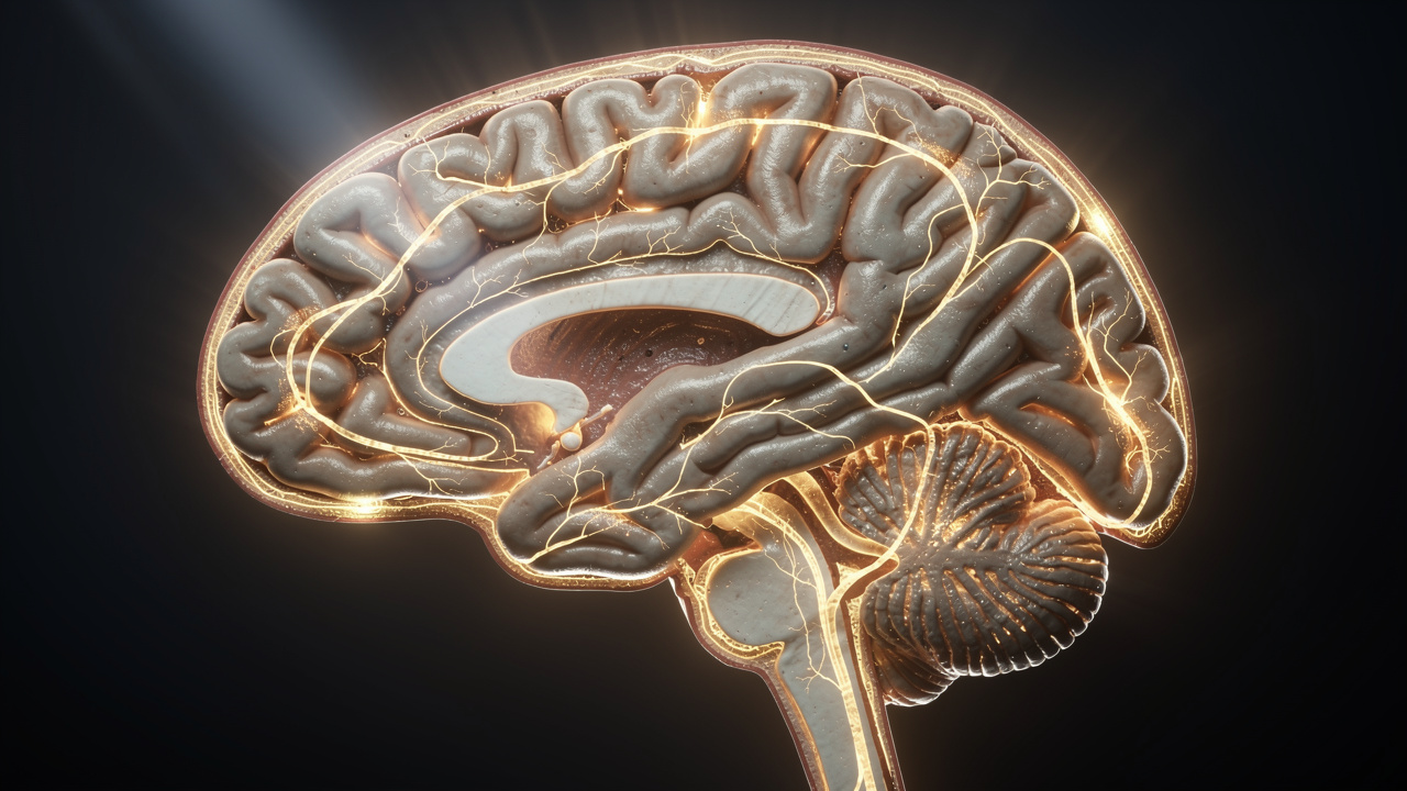 Brain tissue showing neural energy pathways