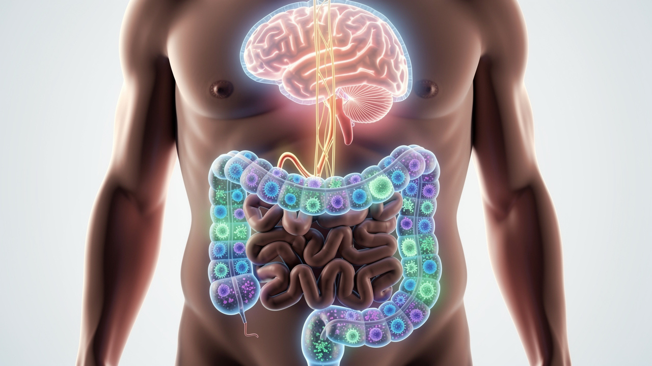 Gut-brain axis showing microbiome and neural connection