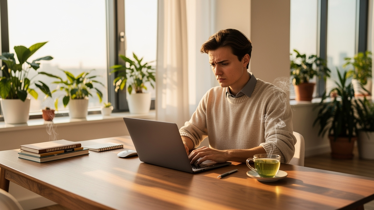 Professional showing calm focus and mental clarity