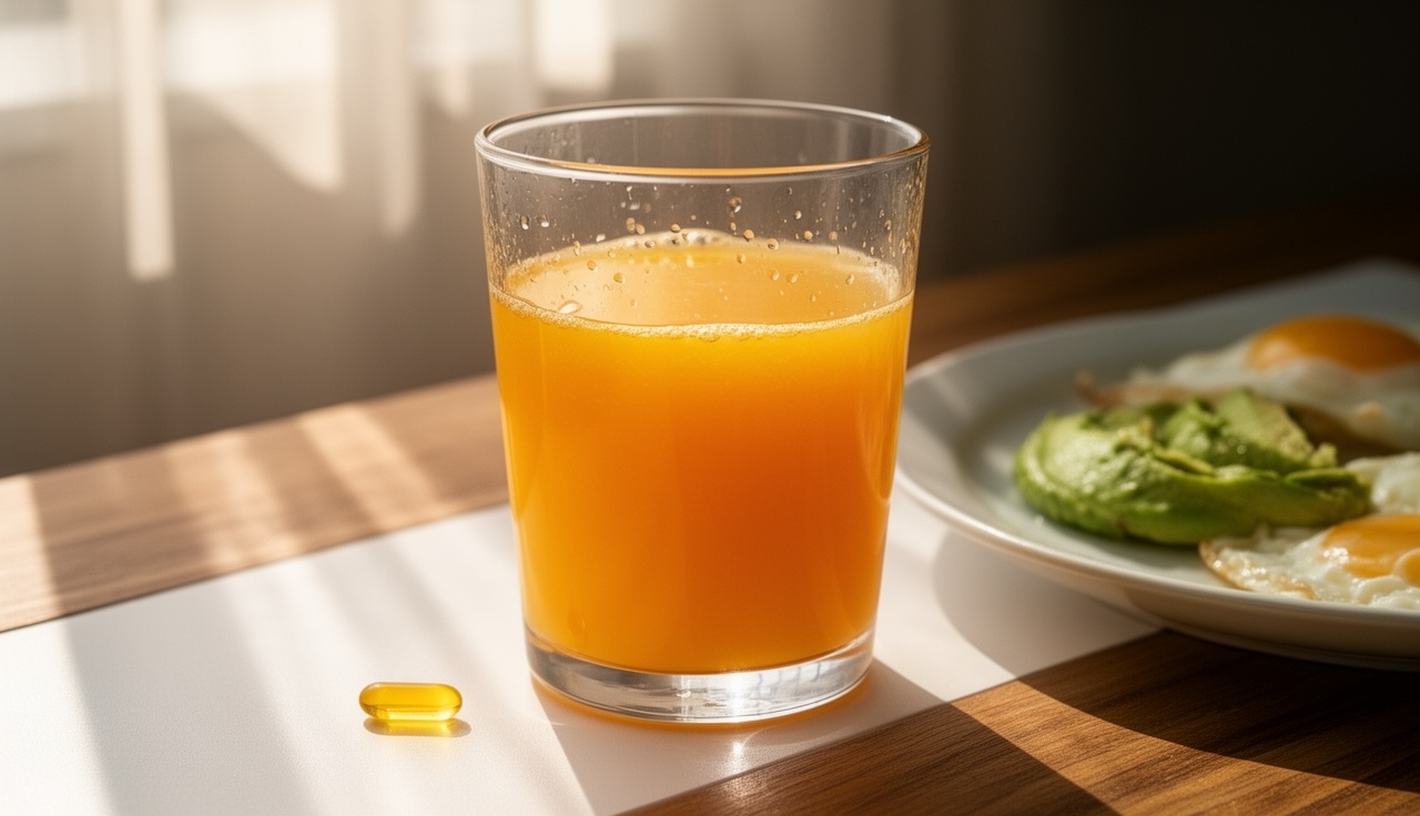 Morning vitamin supplements with healthy breakfast