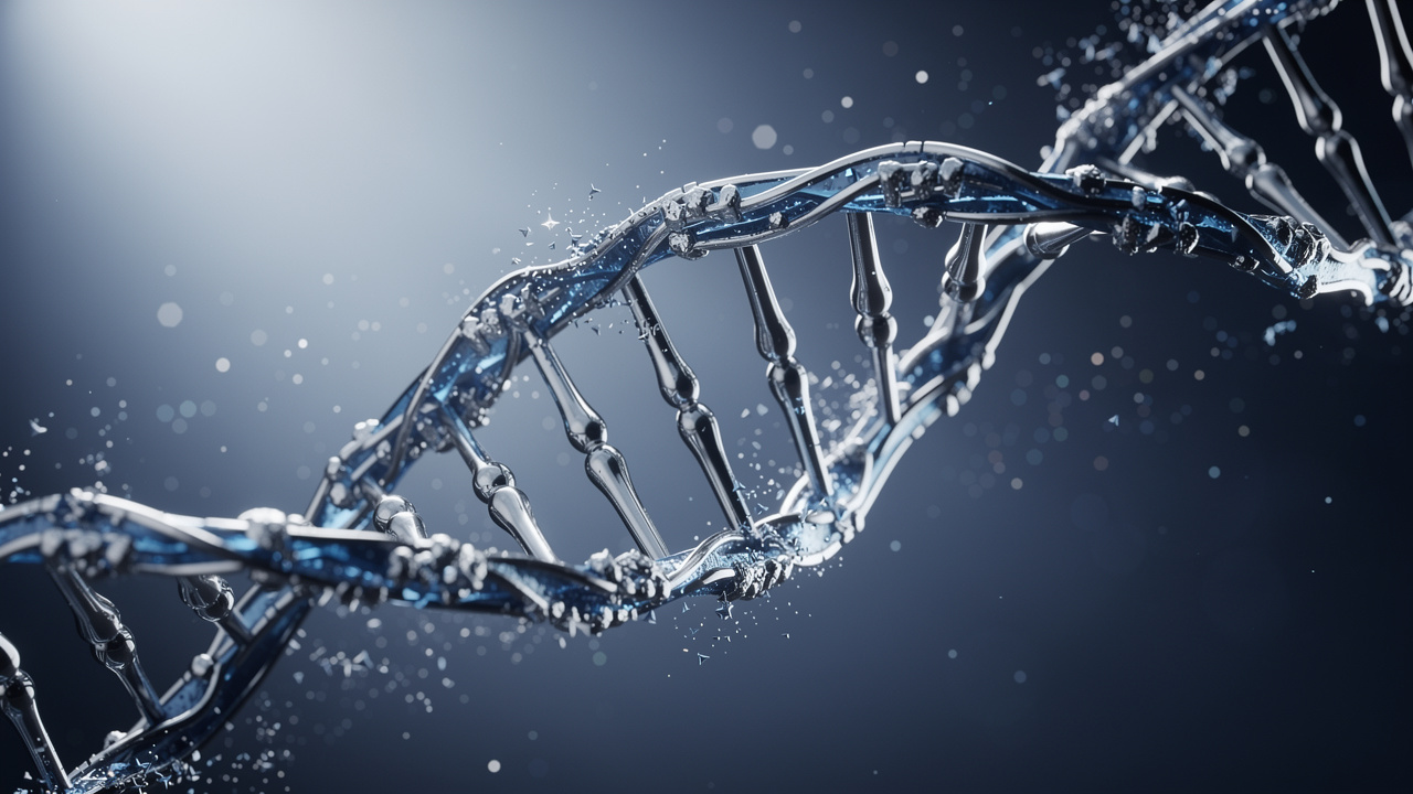 DNA double helix showing cellular repair mechanisms