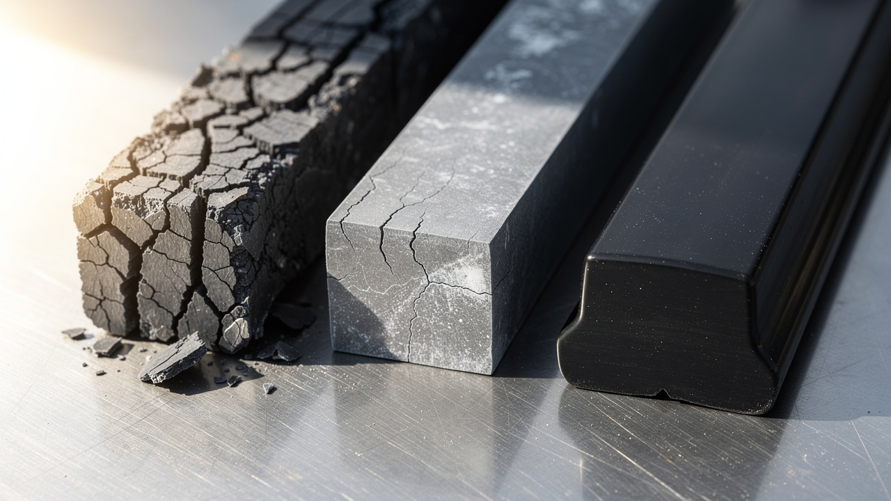 Comparison of rubber samples at different UV degradation stages