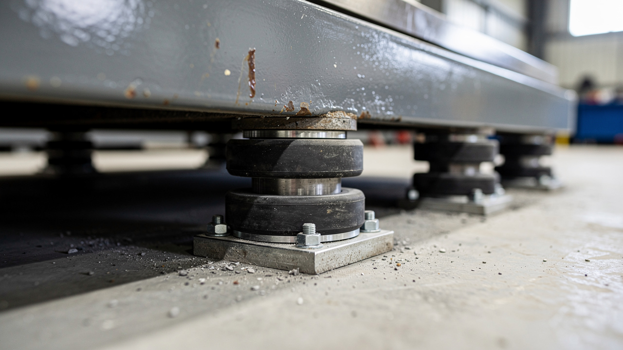 Vibration isolation mounts supporting industrial CNC machinery